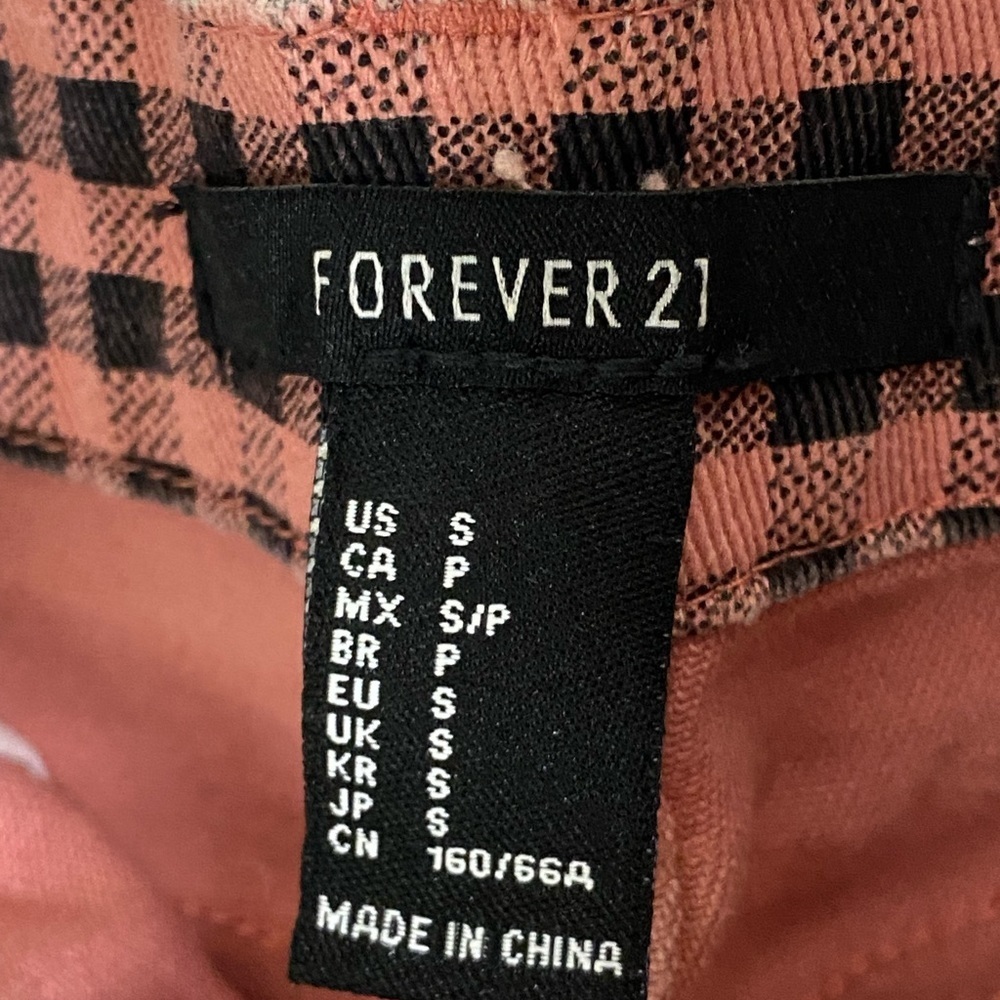 Forever 21 Pink & Black Checkered Mini Skirt S Y2K 2016 Vibe Plaid Raw Hem Denim - Picture 10 of 11
